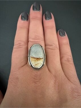 Rare Sterling Silver Jasper Oval Ring 9.75